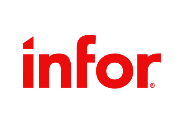 Infor logo in bold red lowercase letters on a white background, brand mark for the software company