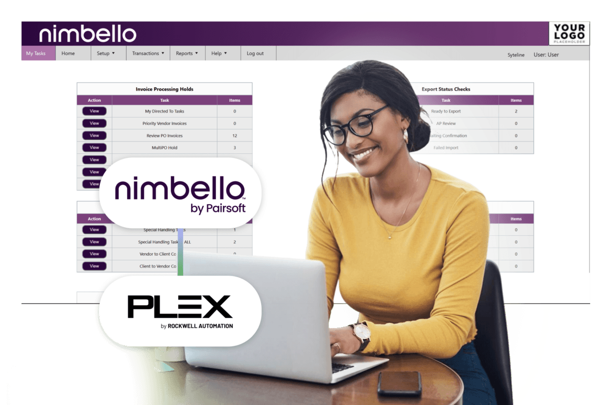 A female finance employee uses Nimbello for AP automation integrated in Plex software